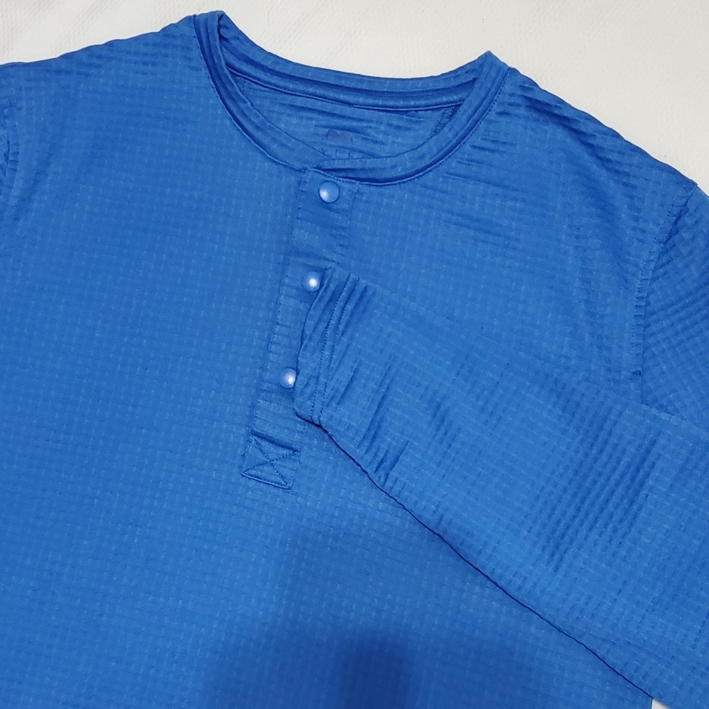 Myles Make Moves Blue Henley Waffle Knit Shirt Mens Medium